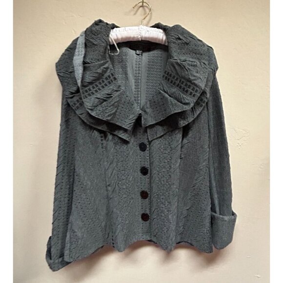 São Paulo Women’s Sweater Dark Gray Ruffle Collar Cardigan Size 10 Casual - Picture 1 of 9